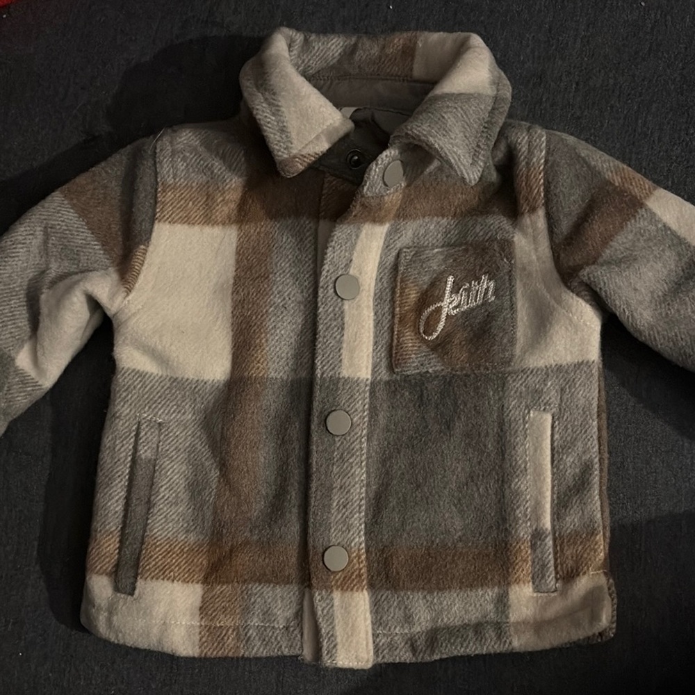 Kids Plaid Jacket - Brown and Cream